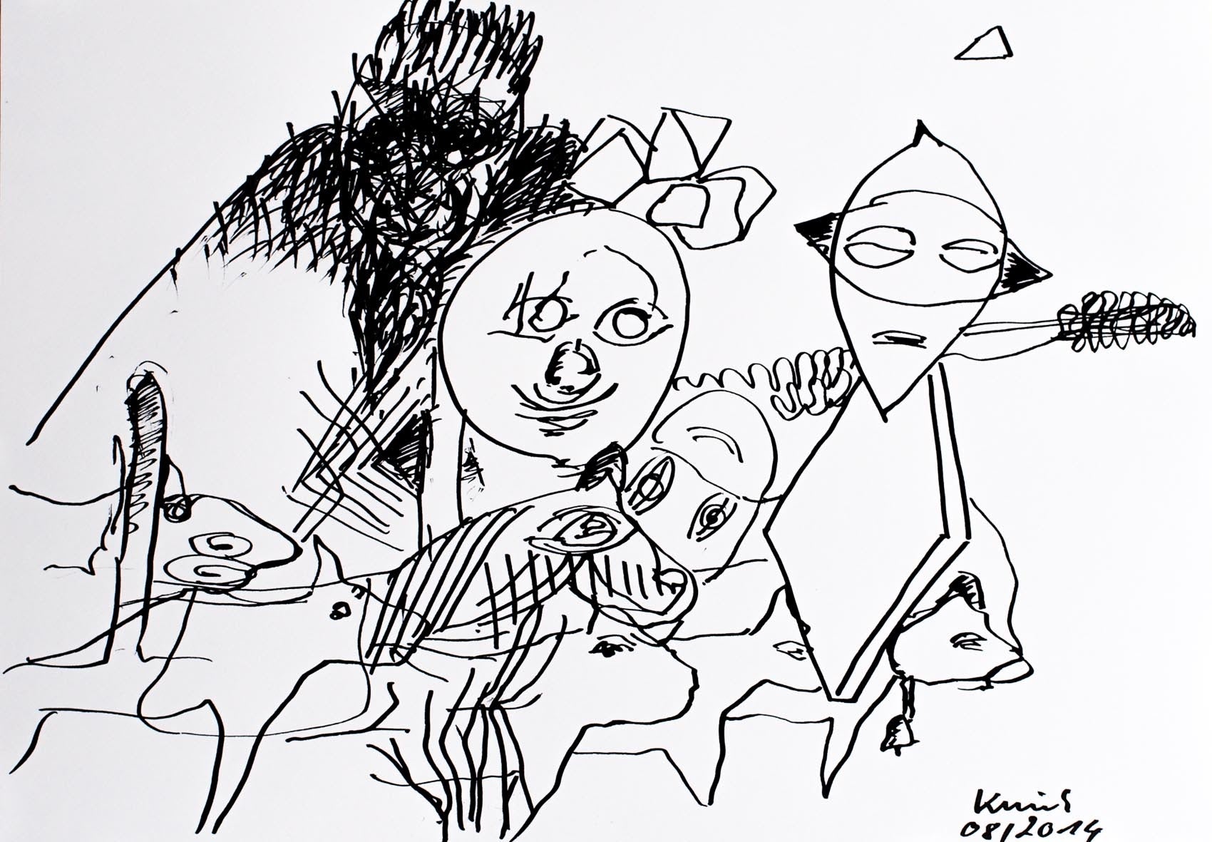 "Schwarm" Tusche Zeichnung von Jens Kunik (2014)