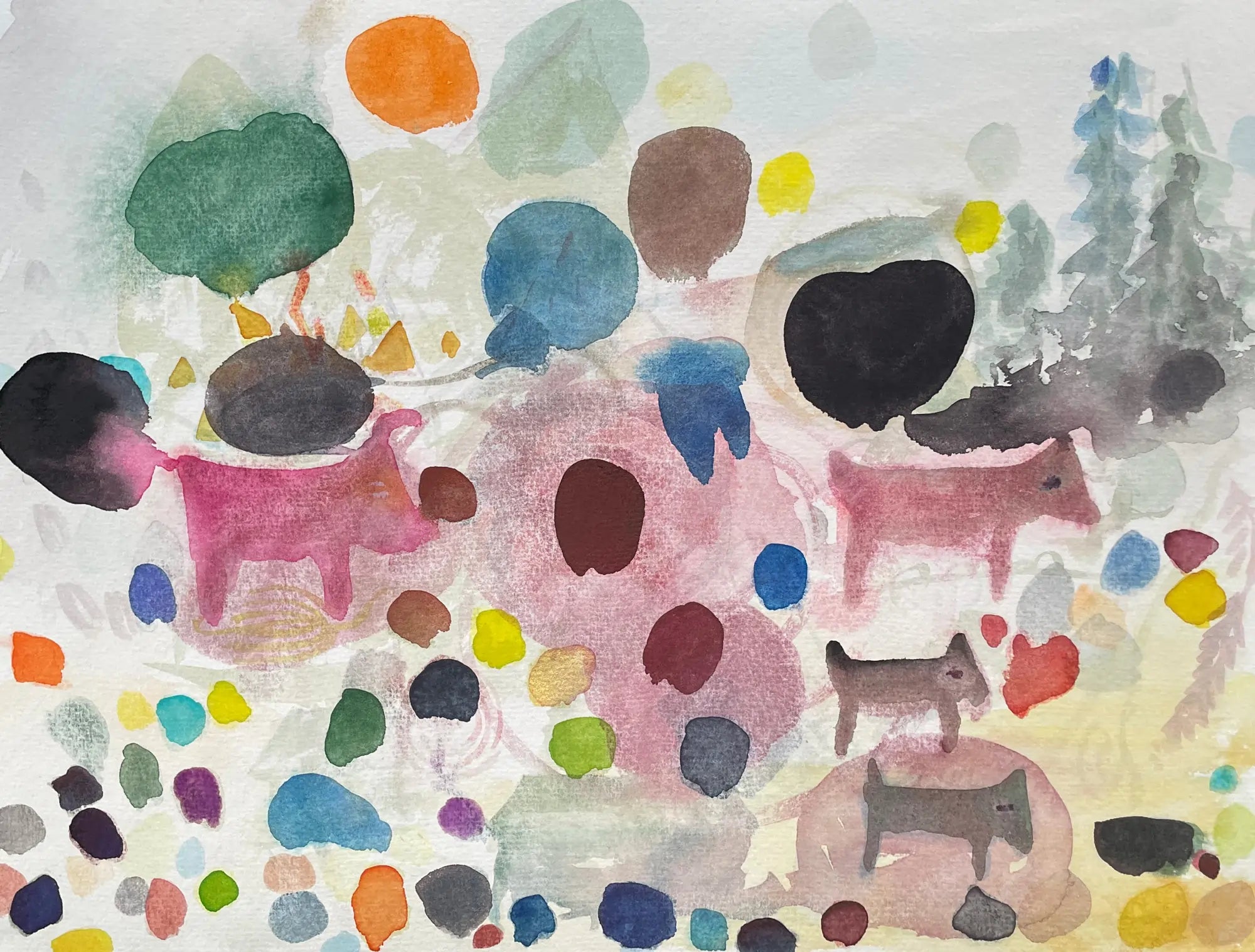 "Herde" Aquarell von Jens Kunik, signiert