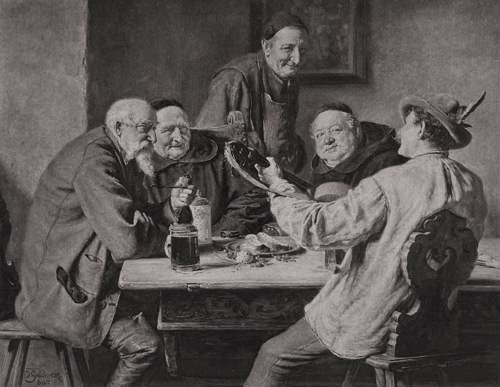 "Sepp´s Schnadahüpfl" Kupferdruck von Eduard Grützner aus dem Nachlass des Hanfstaengl Verlags