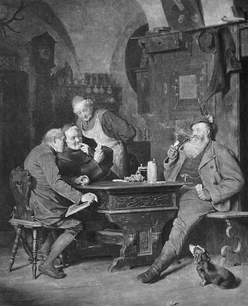 "In der Klemme" Kupferdruck von Eduard Grützner